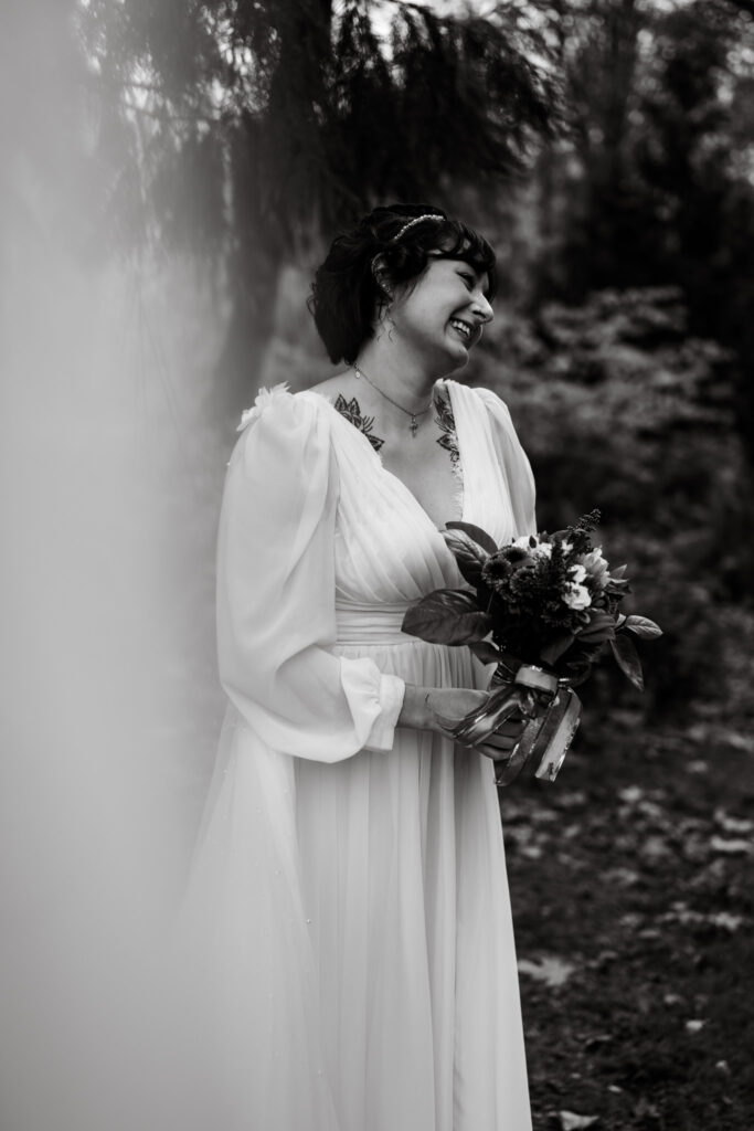 Bride smiling taken by Idaho wedding photographer.