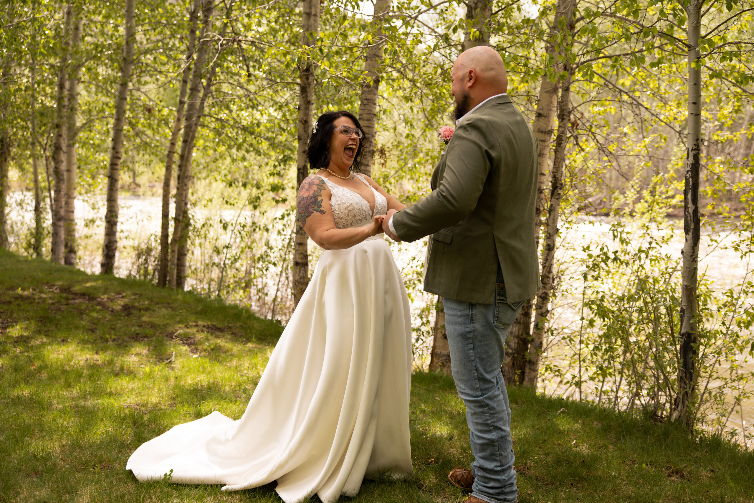 Elopement first look taken by Sawtooth Mountains Idaho photographer.